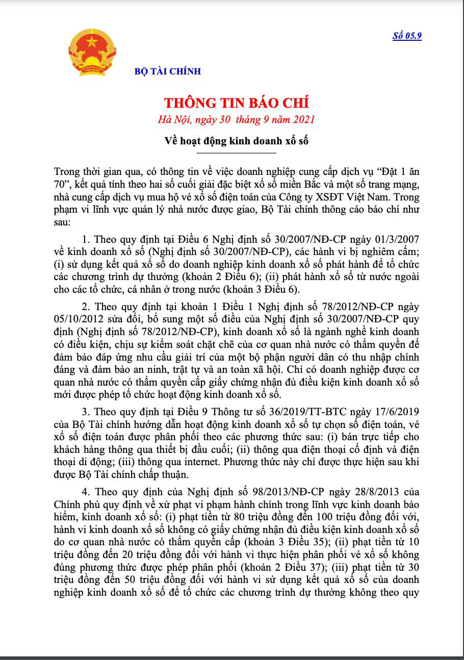 Se xu ly doanh nghiep cung cap dich vu dat 1 an 70 theo xo so hinh anh goc