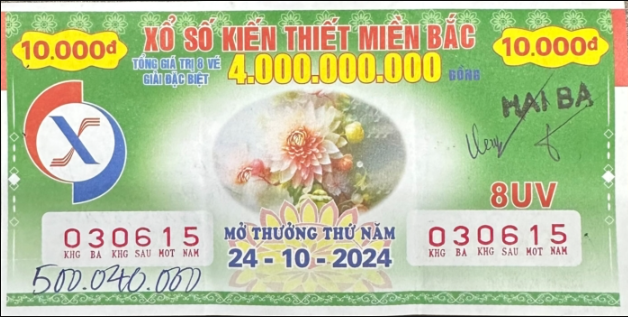 Giải Đặc biệt xổ số miền Bắc ngày 2410 thuộc về khách hàng Hà Nội 1 Giải Đặc biệt xổ số miền Bắc ngày 2410 thuộc về khách hàng Hà Nội 1